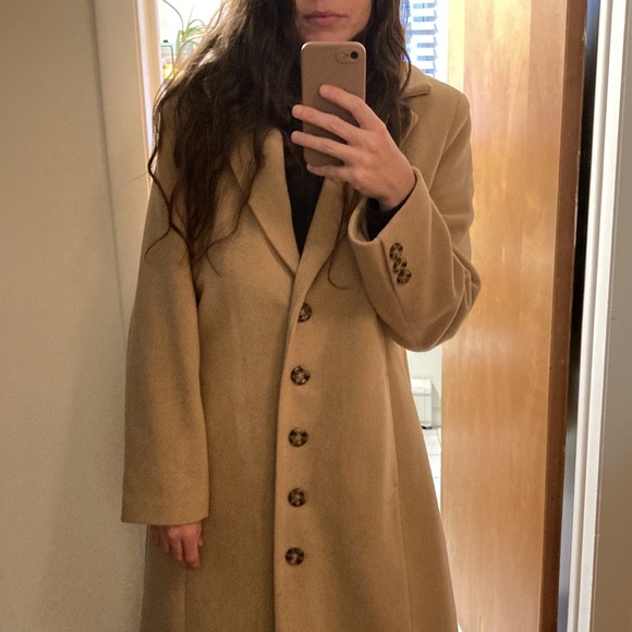 Vintage Wool Blend Long Tan Camel Coat Button Down Trench Oversized Jacket - Picture 13 of 14